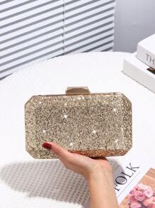 Glitter Sequin Decorated Women's Evening Clutch Bag, Shiny Square Handbag With Metal Chain Strap, Crossbody Bag, Perfect Charming Accessory For Wedding, Party, Prom, Club, Birthday Gift, Valentine's Day Gift, Makeup Case, Formal Dress