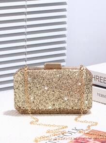 Glitter Sequin Decorated Women's Evening Clutch Bag, Shiny Square Handbag With Metal Chain Strap, Crossbody Bag, Perfect Charming Accessory For Wedding, Party, Prom, Club, Birthday Gift, Valentine's Day Gift, Makeup Case, Formal Dress
