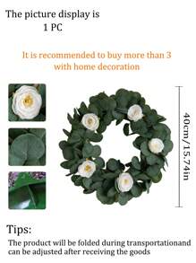 1 件 16 英寸人造桉树叶玫瑰环 | 多功能悬挂植物适用于春季家居装饰、门廊、农舍、户外庭院、节日派对、婚礼装饰、餐桌装饰、餐桌中心装饰、桌藤、蜡烛花环、宴会、约会、派对、婚礼 - 彩色 - 查看 4