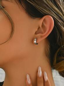 1 Pair Minimalist Fashion Rhinestone Star Hoop Earrings, Versatile Daily Wear Earring Gift For Girlfriend - Diamond Star Earrings - View 3