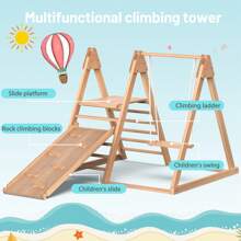 Slide And Swing, Wood. Solid Pine, Plywood. 3 In 1 With Climbing Frame, Swing, Slide, Indoor Combination Toy