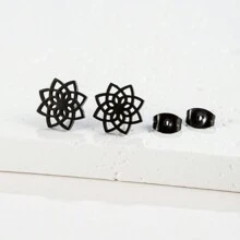1 Pair Of Seed Of Life Mandala Stud Earrings - Stainless Steel, Geometric Floral Design For Women Earrings - Perfect For Everyday Wear With Spiritual Jewelry