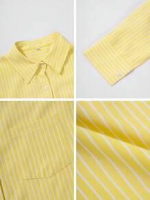 Look Polly 女士夏季 Y2K 条纹长袖衬衫，奶油黄单排扣休闲时尚，沙滩风，带口袋设计，返校季，复古风可爱教师衬衫，宽松纽扣衬衫，教师，情人节音乐会时尚衬衫，春季 - 黃色 - 查看 10