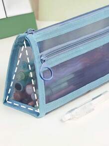 1pc Transparent Large Capacity Pencil Case, Fashion Minimalist Pencil Pouch, Exam/Student Stationery Bag, Mesh Pencil Bag, Minimalist Student Supplies Case,Back To School,School Supplies,Pencil Pouch,School Bag