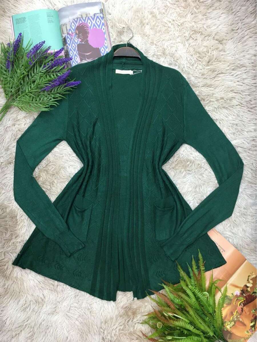 Cardigan In Imported Modal With Pockets. Kimono/Coat One Size Fits All 36 To 46. - 墨綠色 - 查看 1