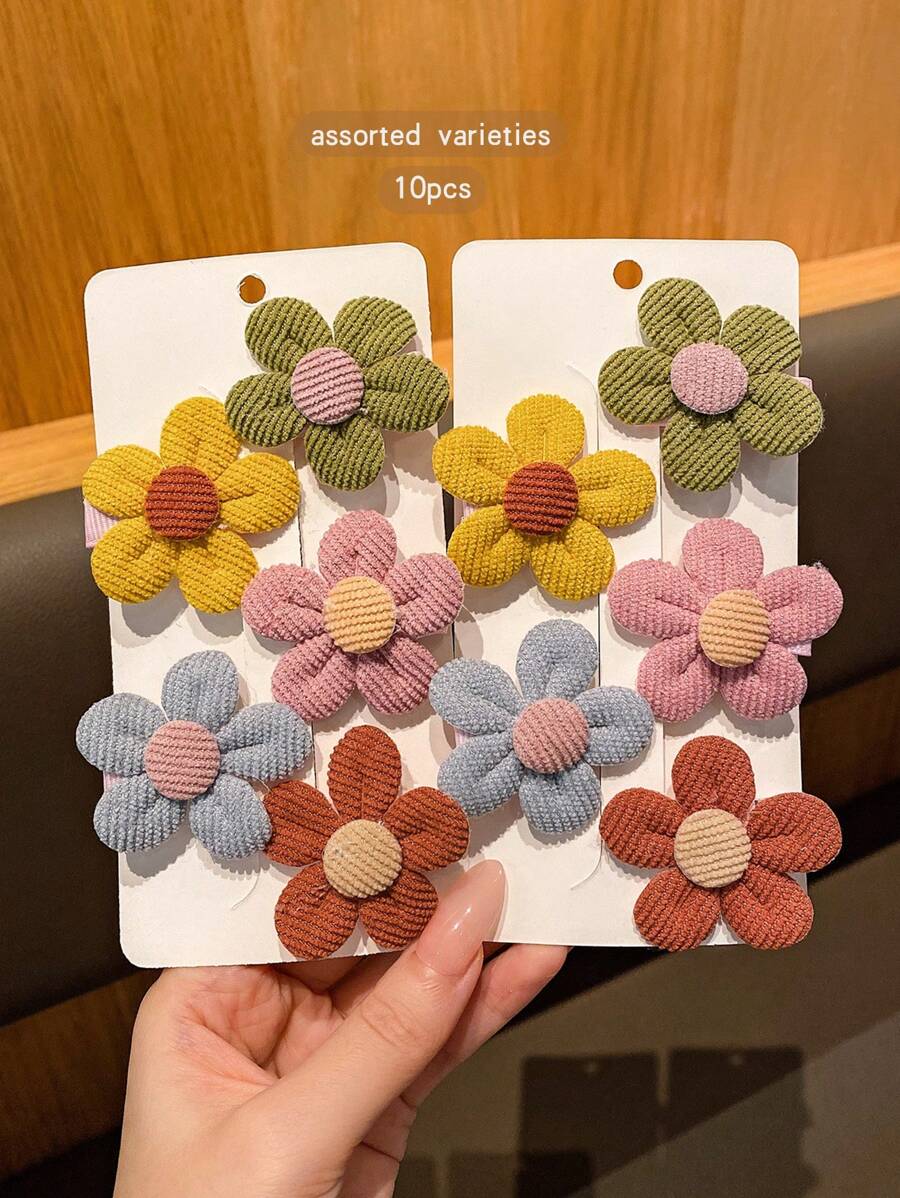 10 件混色可爱花朵发夹，甜美发饰适合日常使用 - 彩色 - 查看 1