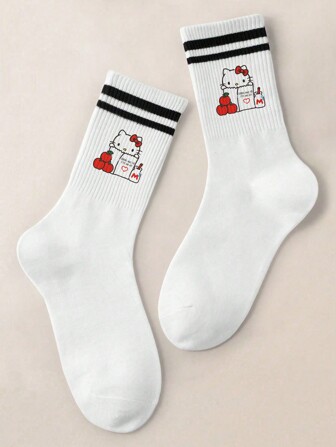 Sanrio 1 Pair Of Men's/Women's/Couple Mid Length Socks, Personalized, Fun, Colorful, Creative Cartoon Design, Holiday Gift, Comfortable And Breathable, Enhancing Family Atmosphere, Fashionable And Novel, Anime, Crazy, Multi-Color, Fun Neutral Socks