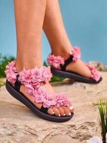 Sandalias de mujer con flores Royalfashion Alferroy, sandalias de verano elegantes para mujeres - Púrpura claro - Ver 2