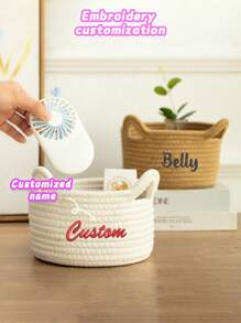 Customized Embroidered Rope Woven Storage Basket, Large Capacity Skin-Friendly Rope Basket For Baby Toy, Pet Supplies, Remote Control, Keys & Miscellaneous Storage, Suitable As Gift For Children, Family & Friends - Blue - View 11