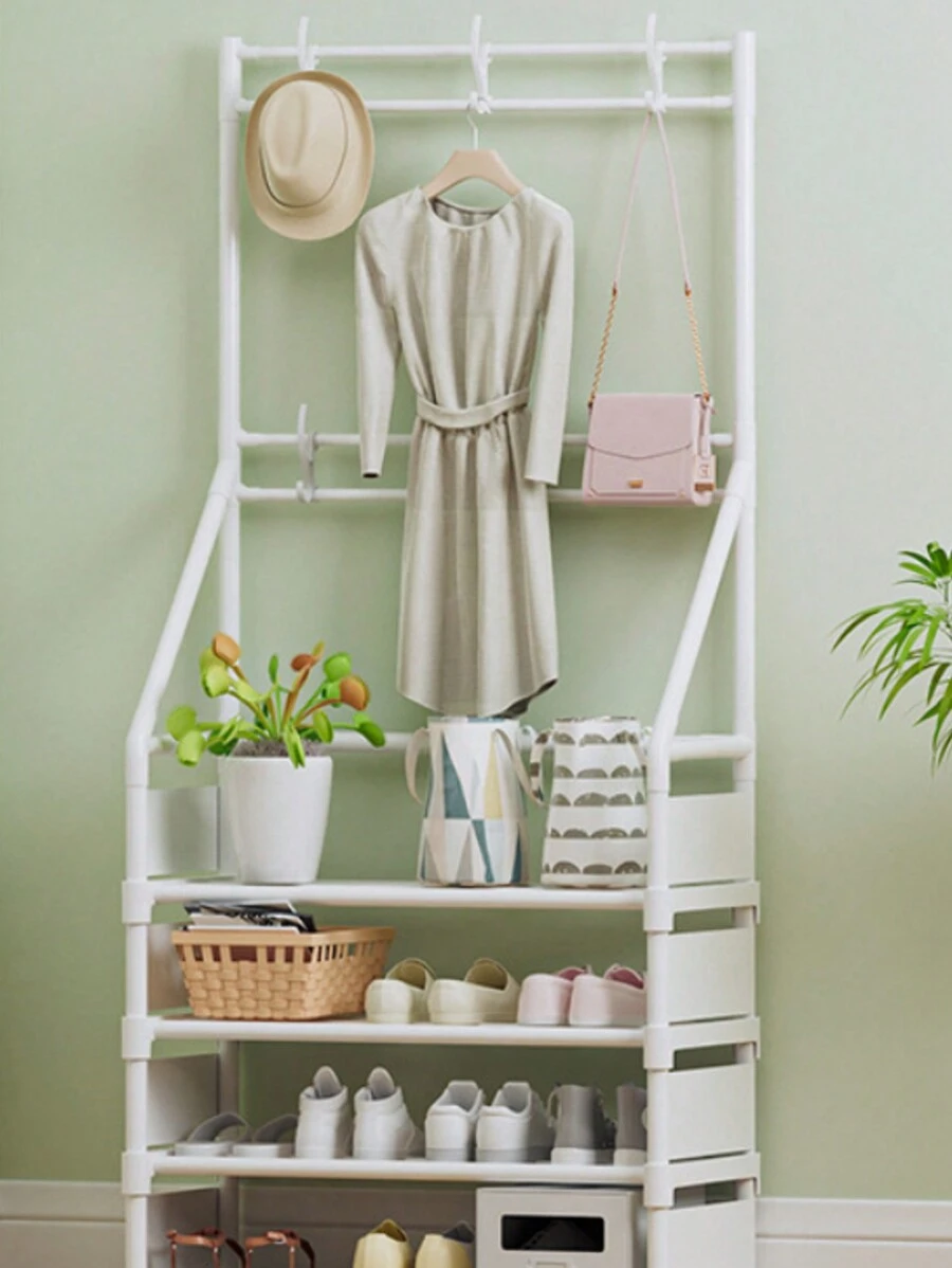 Portant vêtements ajustable du sol au plafond, style minimaliste moderne. Convient pour le salon, la chambre, la maison de location. Organisateur pour vêtements, sacs et chaussures