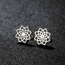 1 Pair Of Seed Of Life Mandala Stud Earrings - Stainless Steel, Geometric Floral Design For Women Earrings - Perfect For Everyday Wear With Spiritual Jewelry