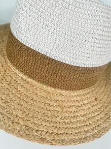 1pc Women's Summer Straw Panama Hat, Wide Brim Sun Protection Vacation Beach Cap, Suitable For Evening Party, Outdoor Sun Shading - Solid Color - View 5