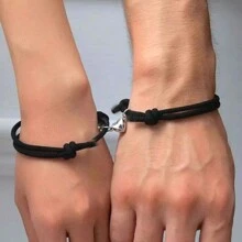 1 件甜美手工制作爱心形磁铁吸引情侣手链一对简约爱心男女黑白手链和母亲节礼物 - 黑與白 - 查看 5