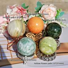 1个随机天然玉球，手工绿玉、蜡苹果玉、黑玉、冰玉水晶占卜球，水晶收藏品，灵性能量装饰，家居装饰，派对装饰，场景装饰，桌面装饰，水晶摆件，脉轮装饰，水晶疗愈礼物，生日礼物，有助于解决问题和消除负面想法，促进做梦和梦境回忆，带来平衡、公正、谦逊、勇气、智慧和慈悲。 - 水晶球 - 查看 6