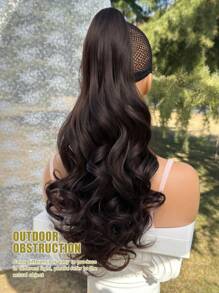 22-24英寸波浪马尾假发爪，波浪卷发一体式，女士适用，黑棕色 - 深棕色 - 查看 4