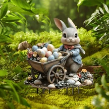 1 件，亚克力兔子推复活节彩蛋花园卡，2D 奇幻主题户外艺术装饰，适用于盆栽、花盆、草坪装饰，复活节的完美选择