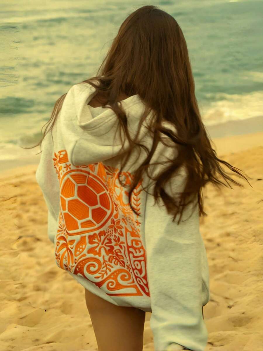 Y2k Hooded Sweatshirt For Women Men Turtle Embroidered Long Sleeve Kangaroo Pocket Oversized Sweatshirt Drop Shoulder Graphic Hoodies For Teen Girls Casual Loose Pullover Tops Streetwear Preppy Aesthetic Clothes For Fall Spring Winter Outfit - 淺灰色 - 查看 1