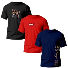 Kit 3 Camisetas Estampadas NY, PARIS, CHICAGO 23 Camisa Masculina 100% Algodão Unissex - Azul Marinho - Visão 5