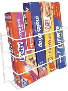 Kitchen Wrap Organizer  Hold Up  Foil, Paper, Wax - Cabinet Door, Wall Rack Basket - Sandwich, Freezer, Food Bag Storage - Laundry Supplies - Plastic Coated Metal - White - View 1