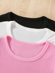 3pcs/Set Tween Girls Casual Ribbed Tank Top, Breathable & Comfortable, Spring/Summer - Multicolor - View 5