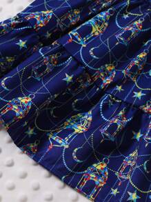 女婴春季斋月月亮和星星印花蝴蝶结吊带连衣裙 - 藍色 - 查看 5