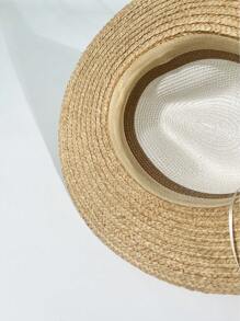 1pc Women's Summer Straw Panama Hat, Wide Brim Sun Protection Vacation Beach Cap, Suitable For Evening Party, Outdoor Sun Shading - Solid Color - View 4