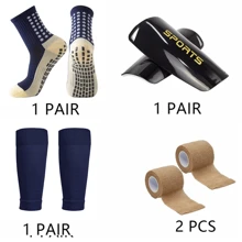 4 pezzi Set sportivo da calcio professionale, incluso 1 paio di calzini sportivi antiscivolo, 1 paio di parastinchi, 1 paio di gambali lavorati a maglia, 1 paio di bende sportive, per palestra