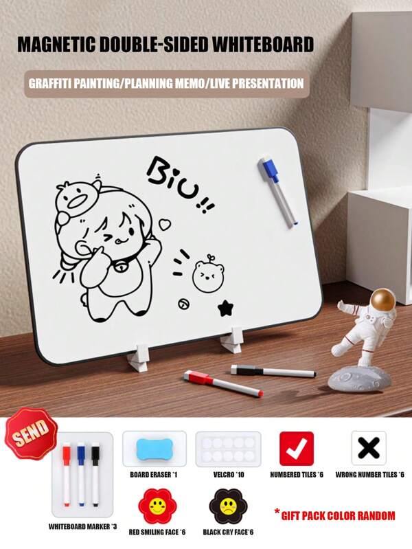 1 Set Of Magnetic Double-Sided Small Whiteboard Multi-Functional Mini Writing Board Blackboard Can Be Erasable Live Prompt Board Handheld Stand Small Whiteboard Suitable For Teaching, Office, Live Broadcast, Painting And Other Magnetic Whiteboard