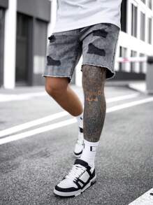 Men's Summer Washed New Fashion Ripped Retro Denim Shorts - Dark Grey - View 2