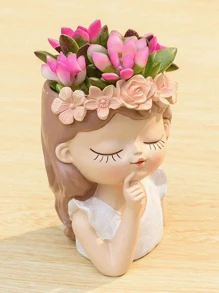 1PC Fairy Flower Pot Cute Cartoon Little Girl Light Luxury High-End Feeling, Personalized Creative Shape Fleshy Flower Pot, Human Face Makeup Brush Storage Tube Dressing Table Eye Shadow Eyebrow Brush Pen Holder