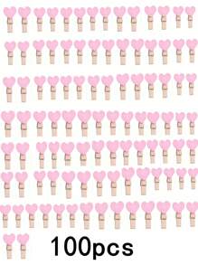 20pcs/50pcs/100pcs Red Heart Love Wooden Clothes Photo Paper Peg Pin Mini Clothespin Postcard Clips Home Wedding Valentine's Day Decorati