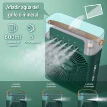 Ventilador humidificador portátil y de mano, con 5 orificios, para escritorio doméstico, carga USB, temporizador silencioso con ajuste de tres velocidades, ventilador pequeño - Verde - Ver 4