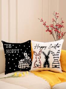 1 pièce/4 pièces Housse de coussin imprimée de lapin de Pâques, d'œuf, de fleurs et de lettres du printemps, en polyester, pour la décoration de la chambre, du salon 45x45cm (sans insert de coussin)