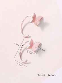 1 Pair Fashionable Minimalist Exquisite Alloy Butterfly Hoop Earrings For Women, Suitable For Daily Wear And Gifts - Silver - View 9
