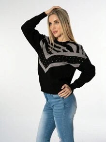 Women's Sweater With Rhinestone Details, Prisma Collection