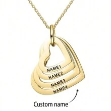 Personalized Stainless Steel Engraved 1-4 Pcs Name Necklace Custom Name Multilayer Heart Pendant Necklace Charm Women's Name Plate Jewelry Holiday Ornament Gifts For Girlfriend,Valentine's Day Gifts Birthday Gifts Mother's Day Gifts