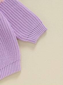 Suéteres para niña, lindos suéteres de punto con bordado de letras de manga larga, blusas sueltas para niña pequeña - Morado - Ver 5