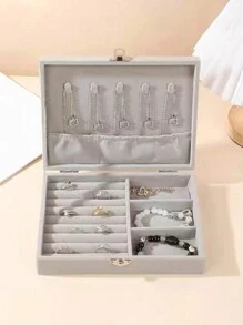 1 Stück hochwertiger Samt Schmuckkasten mit Antioxidationsschutz, delikates Aufbewahrungsbox mit großer Kapazität für Ohrringe, Halsketten, Ringe, geeignet für Outdoor Reisen, Mehrebigen Großraum Aufbewahrung für Ohrringe, Ringe, Halsketten, hochwertiger Antioxidations-Accessoires Aufbewahrungskasten für den Schulbeginn