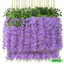 24 件粉色紫藤花环 - 防水人造花，适用于婚礼、派对、家居和办公室装饰 | 非常适合天花板、阳台和墙壁悬挂，假植物