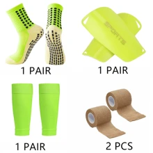 4 pezzi Set sportivo da calcio professionale, incluso 1 paio di calzini sportivi antiscivolo, 1 paio di parastinchi, 1 paio di gambali lavorati a maglia, 1 paio di bende sportive, per palestra