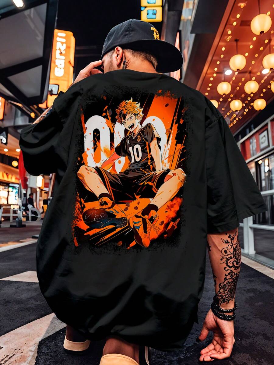 Shirt Oversized T-Shirt Streetwear Haikyuu Shoyo Hinata Basketball Series REF 7083 VEST NERD - màu đen - Xem 1
