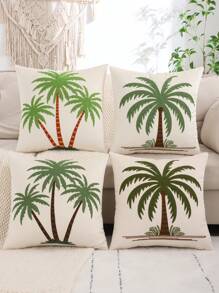 Miater Coconut Tree Embroidered Cushion Cover, Velvet Summer Decorative Pillow Case For Living Room, Bedroom