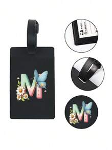 1pc Colorful Butterfly Flower A-Z Letter Pattern Black Luggage Tag, Pvc Luggage Tag, Carnival Cruise Luggage Tag, Personalized Luggage Tag, Cute Luggage Tag, Luggage Id Tag, Address Card Boarding Pass, Portable Tag, Luggage Tag, Essential For Travel And Outings Card Holder Suitcase Tag Flying College For Luggage For School Bag Anti-Lost Waterproof Double-Sided Privacy Protection Bag For School School Accessories School Stuff - Black - View 5