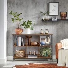 Bookshelf, Cube Shelf, Console Table, TV Stand With 6 Storage Cubes, For Office, Living Room, Bedroom, 13 X 47.2 X 31.5 Inches Industrial Design, Rustic Brown And Black ULLS104B01