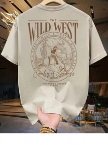 Men's Cotton T-Shirt Adult Plus Size Kids Wild West Country Cowboy Streetwear Over Fashion Premium - 米色 - 查看 1