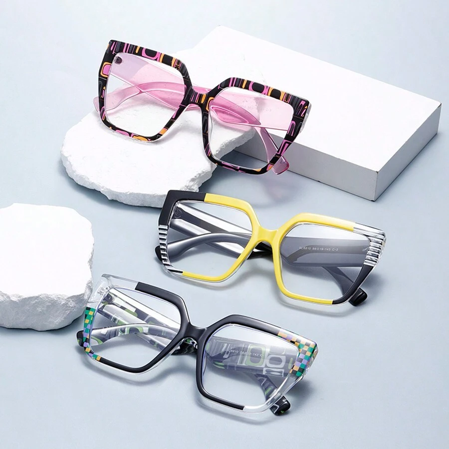 1 副几何图案 PC（聚碳酸酯）休闲、通勤、派对、多功能眼镜，适合所有季节 - 無色 - 查看 1