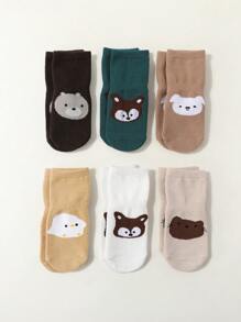 6 双幼儿卡通动物图案防滑袜子，春秋款，婴儿/儿童男童/女童 - 彩色 - 查看 2