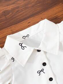 2pcs Baby Girls Cute Puff Sleeve Shirt And Bowknot Pleated Shorts Set - White - View 3