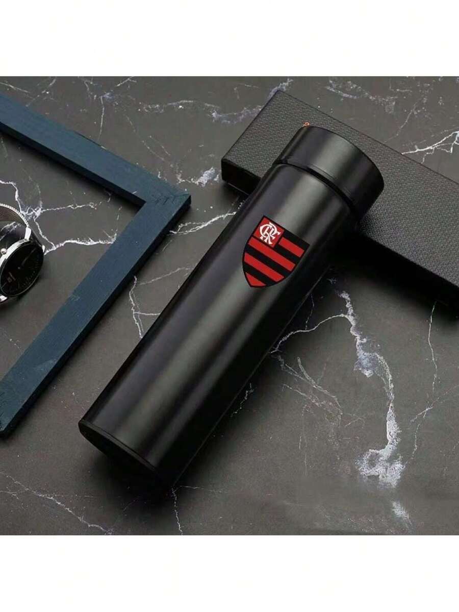 Personalized Football Team Bottle With Led Digital Temperature Meter 500ml - Black Flamengo - View 1