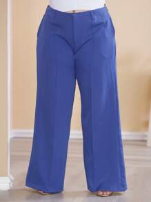 Plus Size Wide Leg Pants Tailored Fabric New Fashion - Màu xanh hải quân - Xem 4